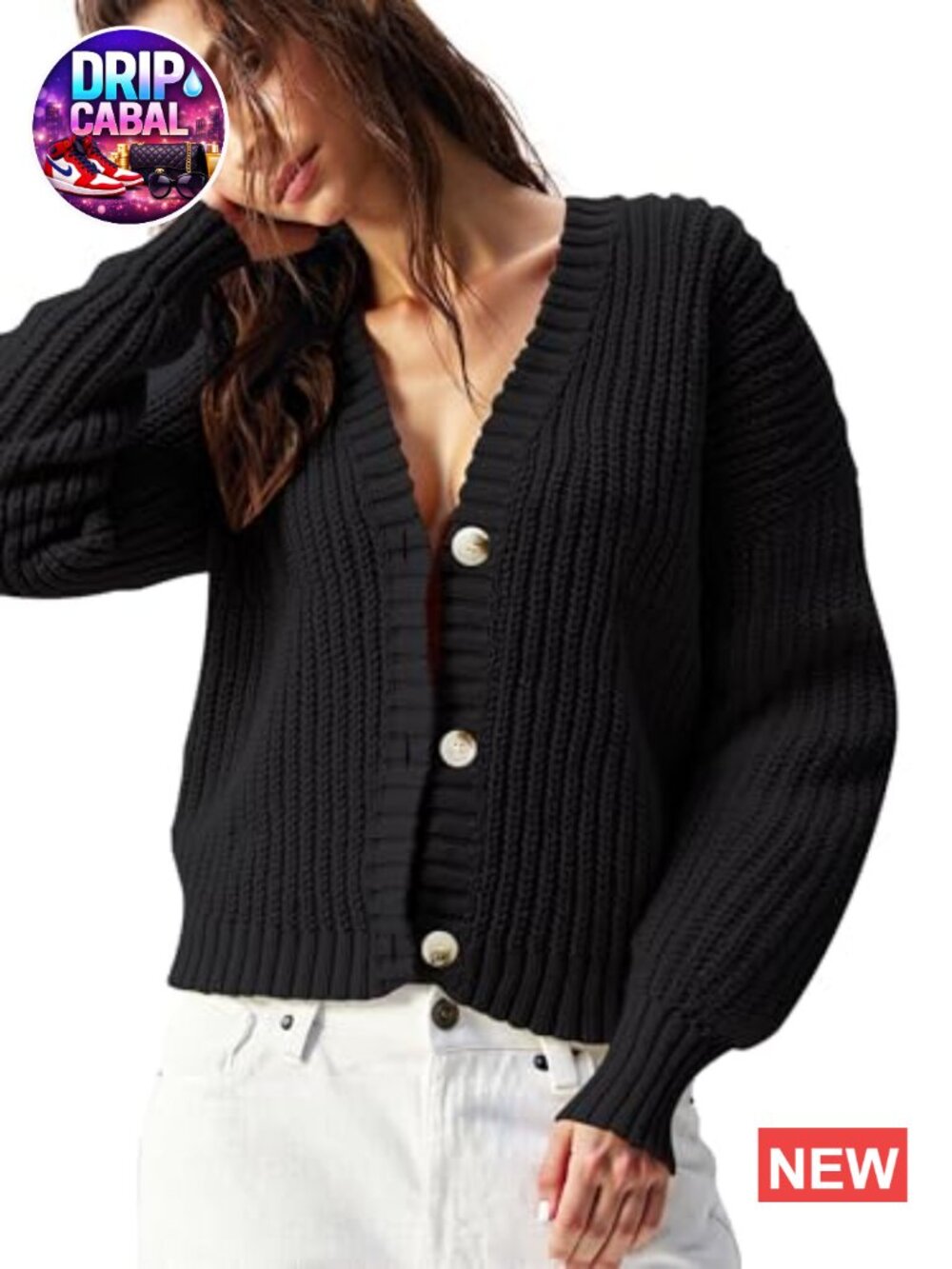 Chunky Waffle Knit Oversized Cardigan - Button Down V-Neck Casual Layering - Picture 6 of 6